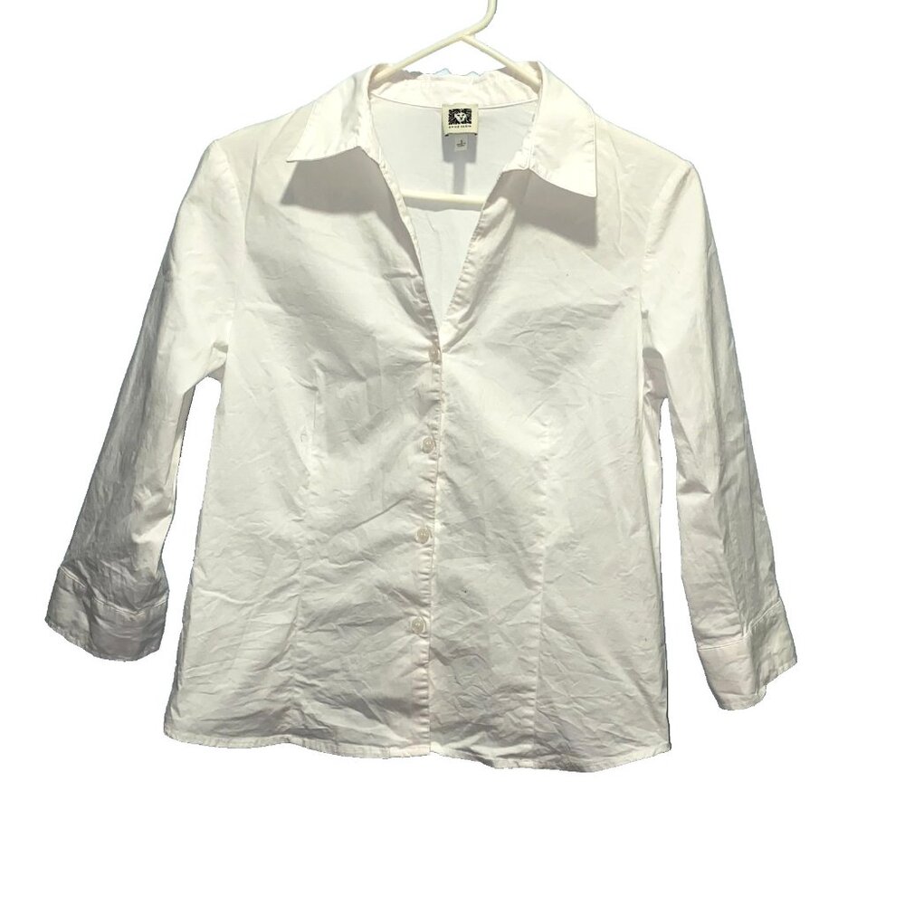ANNE KLEIN VTG White Button Down S White Office Siren Blouse Workwear Career 9-5